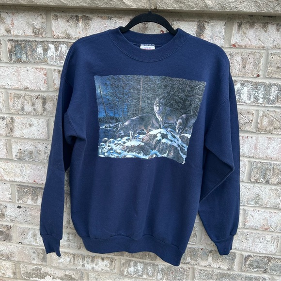 Hanes Navy Wolf Graphic Men's Crewneck Sweater - Picture 1 of 5